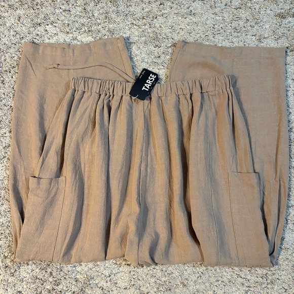 Women's Wide Leg Tan Linen Blend Pants NWT - Picture 3 of 13